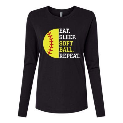 Softball Player Girl Teen Eat Sleep Softball Repeat Womens Cotton Relaxed Long Sleeve T-Shirt