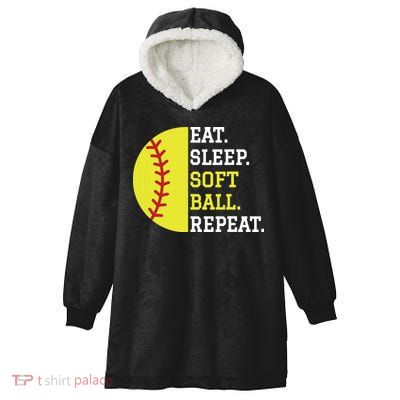 Softball Player Girl Teen Eat Sleep Softball Repeat Hooded Wearable Blanket