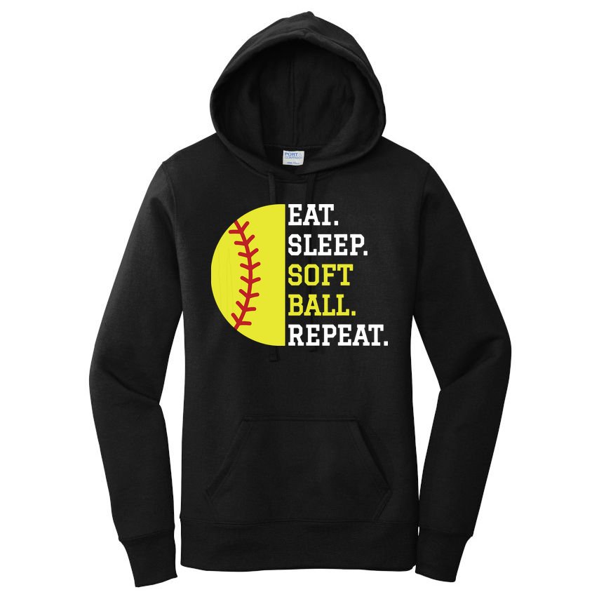 Softball Player Girl Teen Eat Sleep Softball Repeat Women's Pullover Hoodie