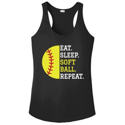 Softball Player Girl Teen Eat Sleep Softball Repeat Ladies PosiCharge Competitor Racerback Tank