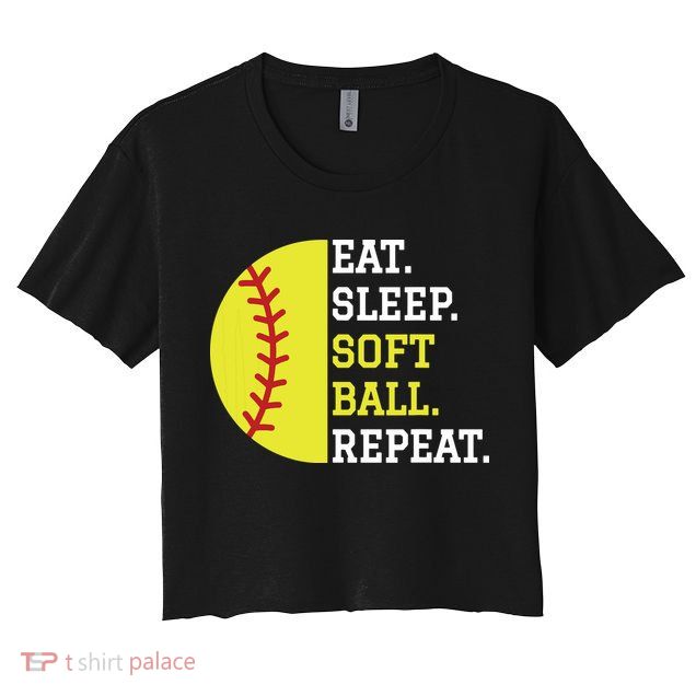 Softball Player Girl Teen Eat Sleep Softball Repeat Crop Top