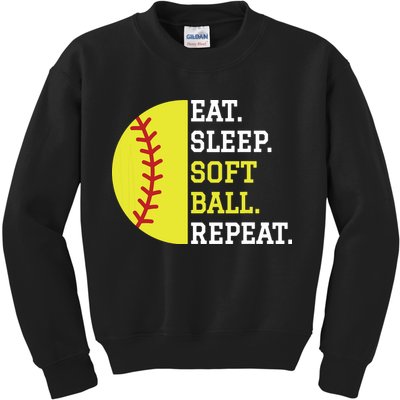 Softball Player Girl Teen Eat Sleep Softball Repeat Kids Sweatshirt