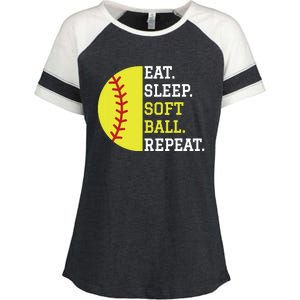 Softball Player Girl Teen Eat Sleep Softball Repeat Enza Ladies Jersey Colorblock Tee