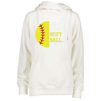 Softball Player Girl Teen Eat Sleep Softball Repeat Womens Funnel Neck Pullover Hood