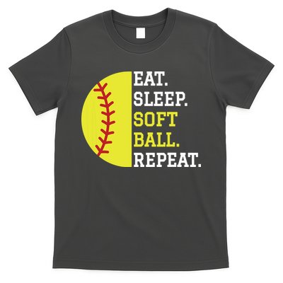 Softball Player Girl Teen Eat Sleep Softball Repeat T-Shirt