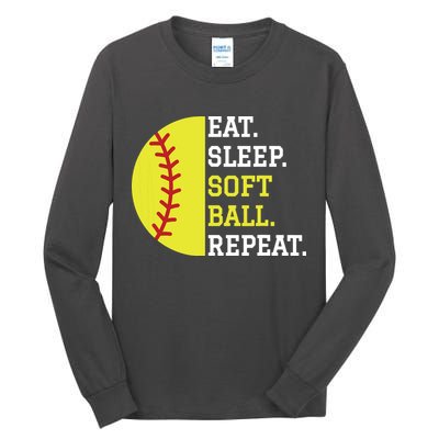 Softball Player Girl Teen Eat Sleep Softball Repeat Tall Long Sleeve T-Shirt
