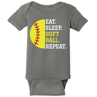 Softball Player Girl Teen Eat Sleep Softball Repeat Baby Bodysuit