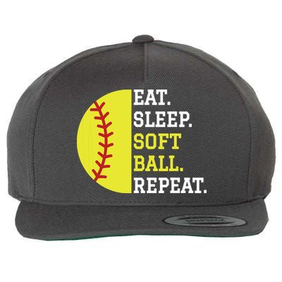 Softball Player Girl Teen Eat Sleep Softball Repeat Wool Snapback Cap