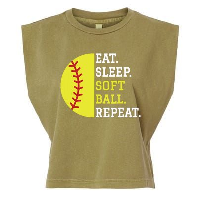 Softball Player Girl Teen Eat Sleep Softball Repeat Garment-Dyed Women's Muscle Tee