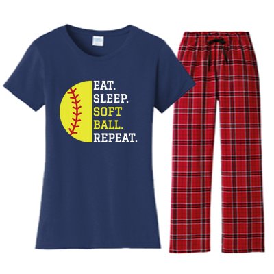 Softball Player Girl Teen Eat Sleep Softball Repeat Women's Flannel Pajama Set