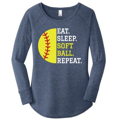 Softball Player Girl Teen Eat Sleep Softball Repeat Women's Perfect Tri Tunic Long Sleeve Shirt