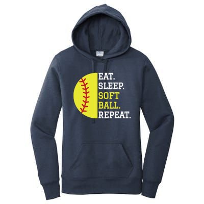 Softball Player Girl Teen Eat Sleep Softball Repeat Women's Pullover Hoodie