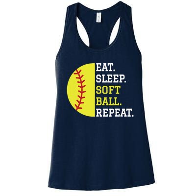 Softball Player Girl Teen Eat Sleep Softball Repeat Women's Racerback Tank