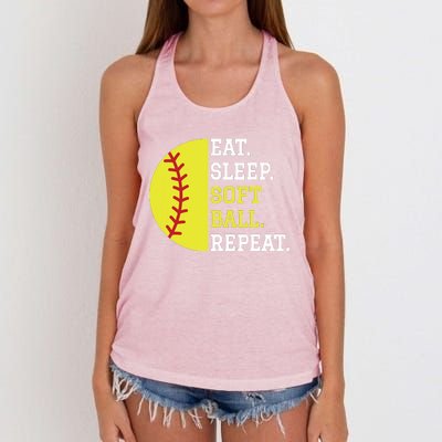 Softball Player Girl Teen Eat Sleep Softball Repeat Women's Knotted Racerback Tank