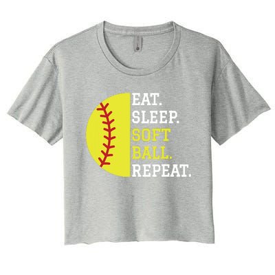 Softball Player Girl Teen Eat Sleep Softball Repeat Women's Crop Top Tee