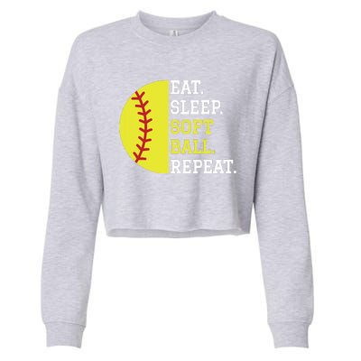 Softball Player Girl Teen Eat Sleep Softball Repeat Cropped Pullover Crew