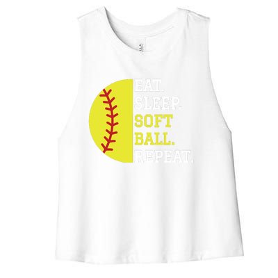 Softball Player Girl Teen Eat Sleep Softball Repeat Women's Racerback Cropped Tank