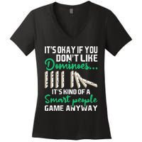 Smart People Game Anyway  Dominoes Lover Domino Player Women's V-Neck T-Shirt