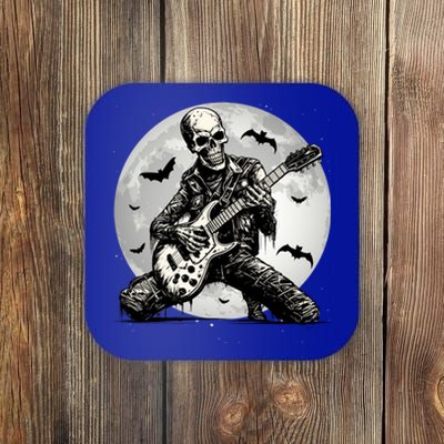 Skeleton Playing Guitar Punk Rock Music Halloween Gift Coaster