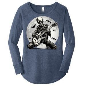 Skeleton Playing Guitar Punk Rock Music Halloween Gift Women's Perfect Tri Tunic Long Sleeve Shirt