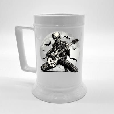 Skeleton Playing Guitar Punk Rock Music Halloween Gift Beer Stein