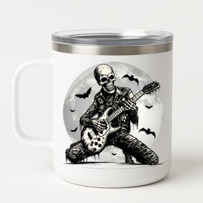 Skeleton Playing Guitar Punk Rock Music Halloween Gift 12 oz Stainless Steel Tumbler Cup