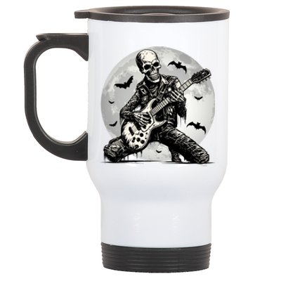 Skeleton Playing Guitar Punk Rock Music Halloween Gift Stainless Steel Travel Mug