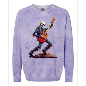 Skeleton Playing Guitar Rock And Roll Skeleton Hand Gift Colorblast Crewneck Sweatshirt