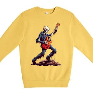 Skeleton Playing Guitar Rock And Roll Skeleton Hand Gift Premium Crewneck Sweatshirt