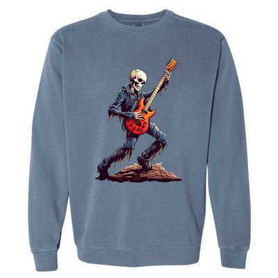 Skeleton Playing Guitar Rock And Roll Skeleton Hand Gift Garment-Dyed Sweatshirt