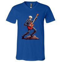 Skeleton Playing Guitar Rock And Roll Skeleton Hand Gift V-Neck T-Shirt