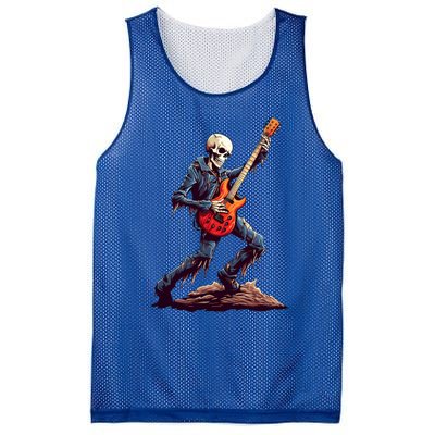 Skeleton Playing Guitar Rock And Roll Skeleton Hand Gift Mesh Reversible Basketball Jersey Tank