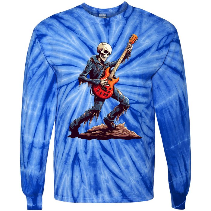 Skeleton Playing Guitar Rock And Roll Skeleton Hand Gift Tie-Dye Long Sleeve Shirt