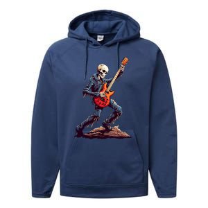 Skeleton Playing Guitar Rock And Roll Skeleton Hand Gift Performance Fleece Hoodie