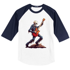 Skeleton Playing Guitar Rock And Roll Skeleton Hand Gift Baseball Sleeve Shirt