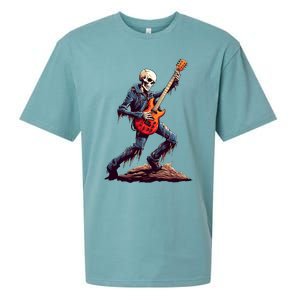 Skeleton Playing Guitar Rock And Roll Skeleton Hand Gift Sueded Cloud Jersey T-Shirt