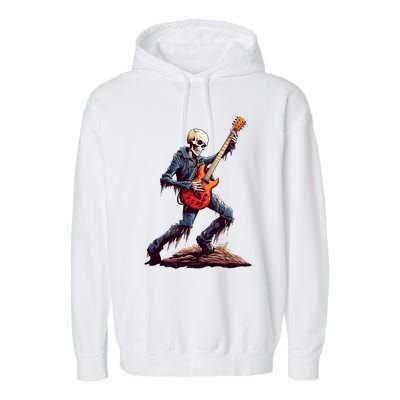 Skeleton Playing Guitar Rock And Roll Skeleton Hand Gift Garment-Dyed Fleece Hoodie