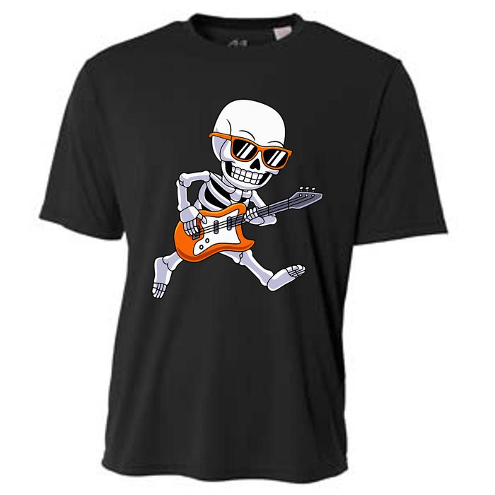 Skeleton Playing Guitar Rock & Roll Halloween Cooling Performance Crew T-Shirt