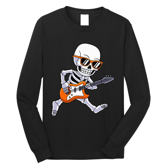 Skeleton Playing Guitar Rock & Roll Halloween Long Sleeve Shirt