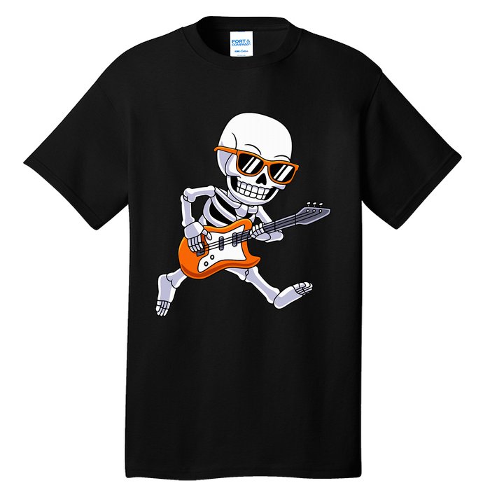 Skeleton Playing Guitar Rock & Roll Halloween Tall T-Shirt