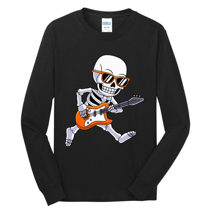 Skeleton Playing Guitar Rock & Roll Halloween Tall Long Sleeve T-Shirt