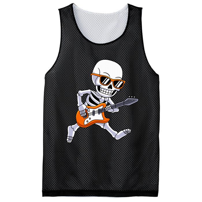 Skeleton Playing Guitar Rock & Roll Halloween Mesh Reversible Basketball Jersey Tank