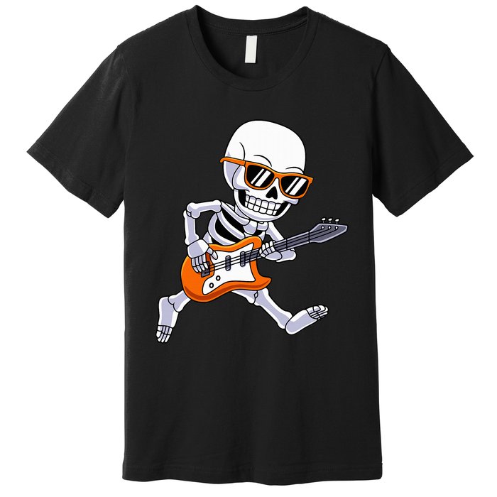 Skeleton Playing Guitar Rock & Roll Halloween Premium T-Shirt