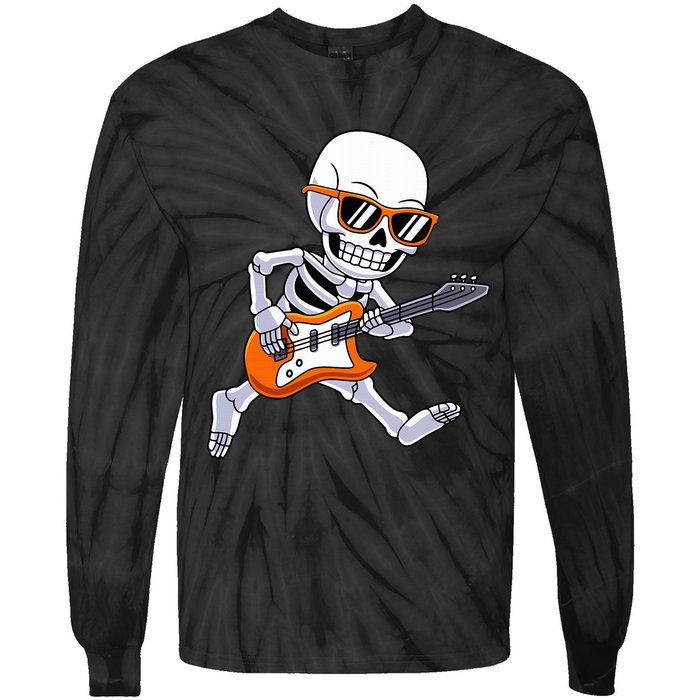 Skeleton Playing Guitar Rock & Roll Halloween Tie-Dye Long Sleeve Shirt