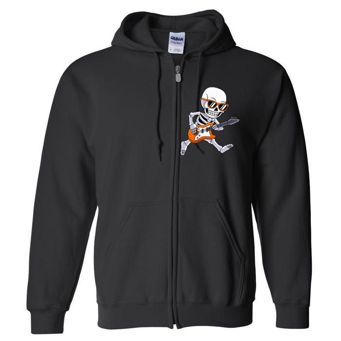 Skeleton Playing Guitar Rock & Roll Halloween Full Zip Hoodie