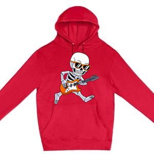 Skeleton Playing Guitar Rock & Roll Halloween Premium Pullover Hoodie