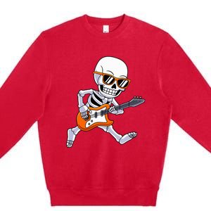 Skeleton Playing Guitar Rock & Roll Halloween Premium Crewneck Sweatshirt