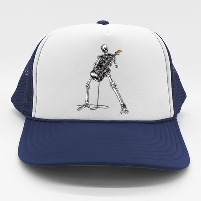 Skeleton Playing Guitar Rock And Roll Trucker Hat