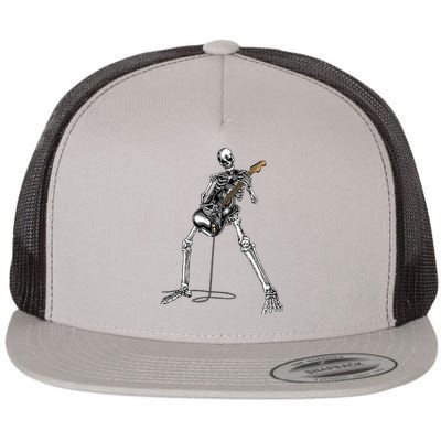 Skeleton Playing Guitar Rock And Roll Flat Bill Trucker Hat