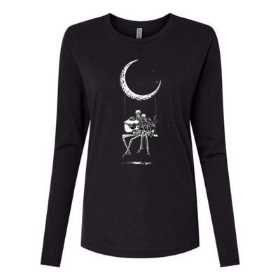 Skeleton Playing Guitar Band Womens Cotton Relaxed Long Sleeve T-Shirt